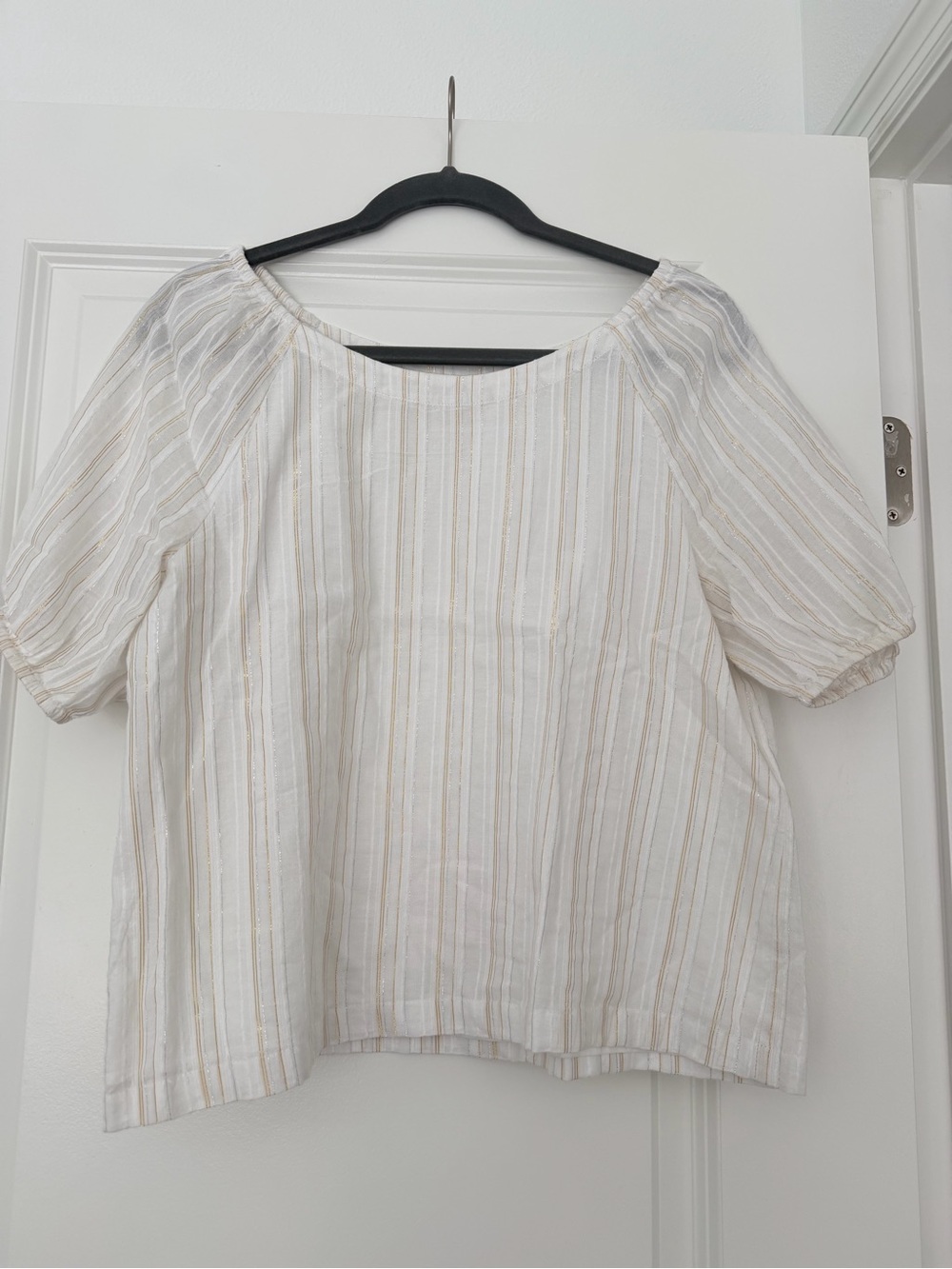 LOFT Cream Top with Metallic Gold Stripe Details